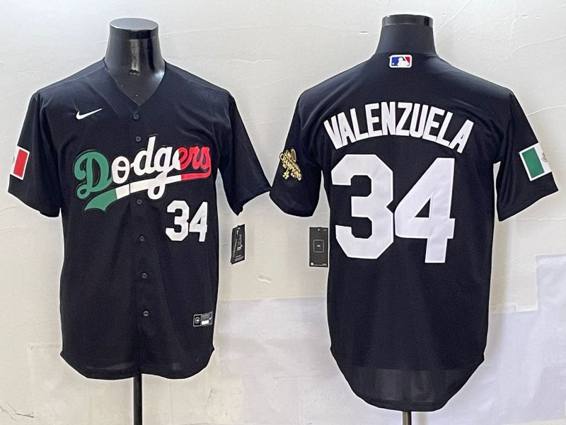 Men Los Angeles Dodgers #34 Valenzuela Black Mexico Game Nike 2025 MLB Jersey style 3